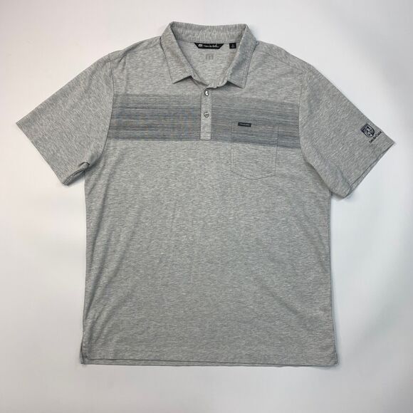 Travis Mathew Polo Shirt Mens Extra Large Gray Striped Pocket Coto De Caza Golf - Picture 2 of 12